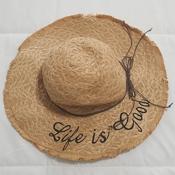 NWOT Life is good Slogan Embroidered Straw Hat - Picture 4 of 6